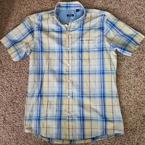Izod Men's Casual Plaid Shirt in Blue and Yellow